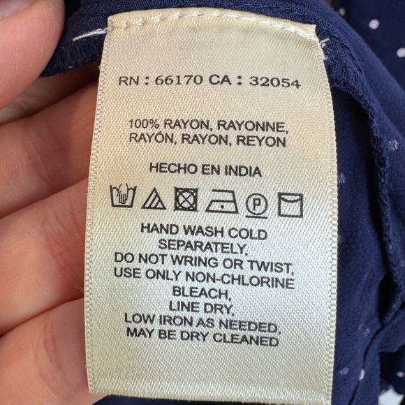 Anthropologie Maeve Navy White Polka Dot Blouse tie wrist size XS - Picture 7 of 8